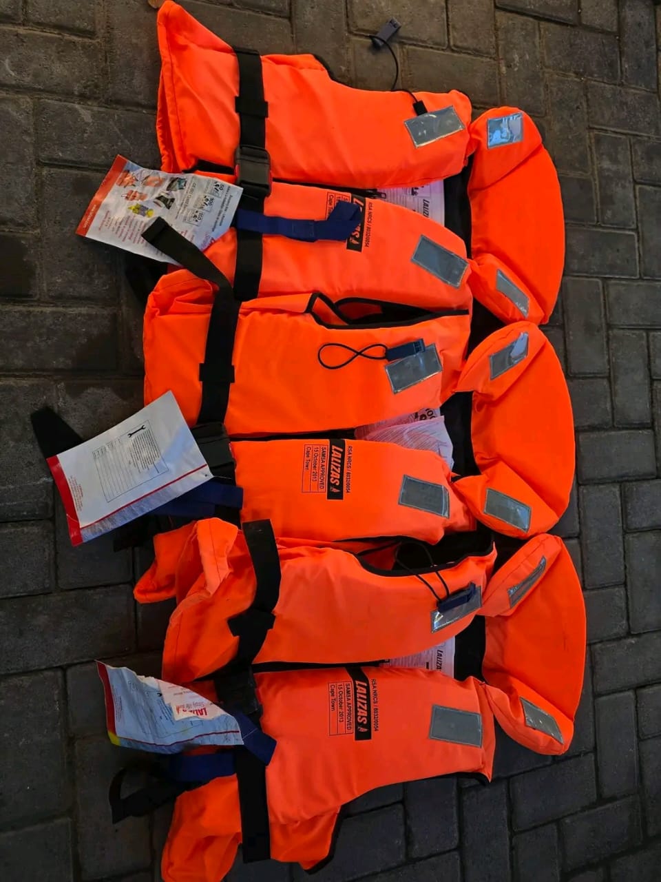 Safety gear and life jackets ready for the river